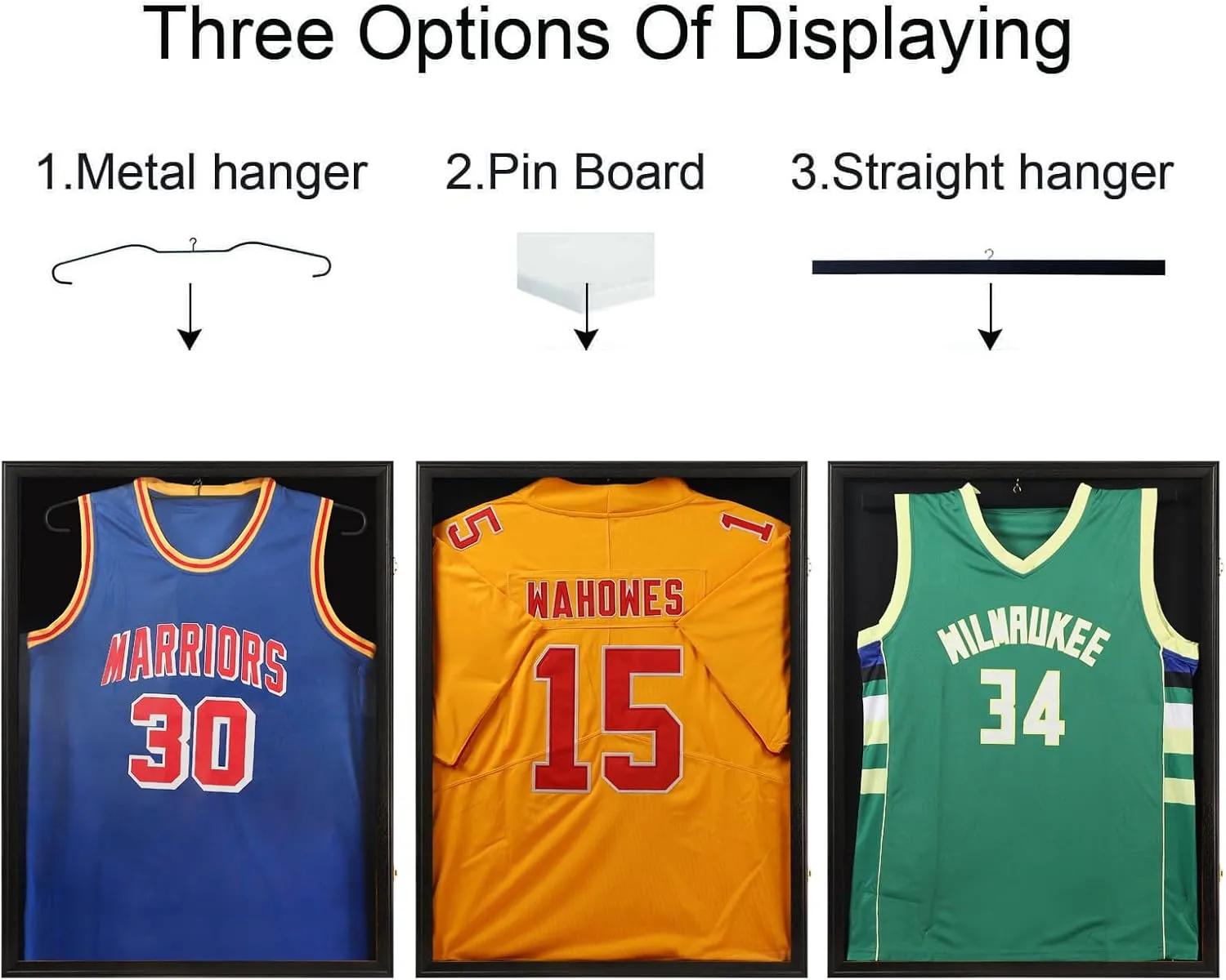 Jersey Frame Display Case 3 Pack-Wood Jersey Display Shadow Box- Lockable Jersey Frame with 2 Wall Hangers and UV Protected Acrylic for Football Baseball Basketball Jersey-Black