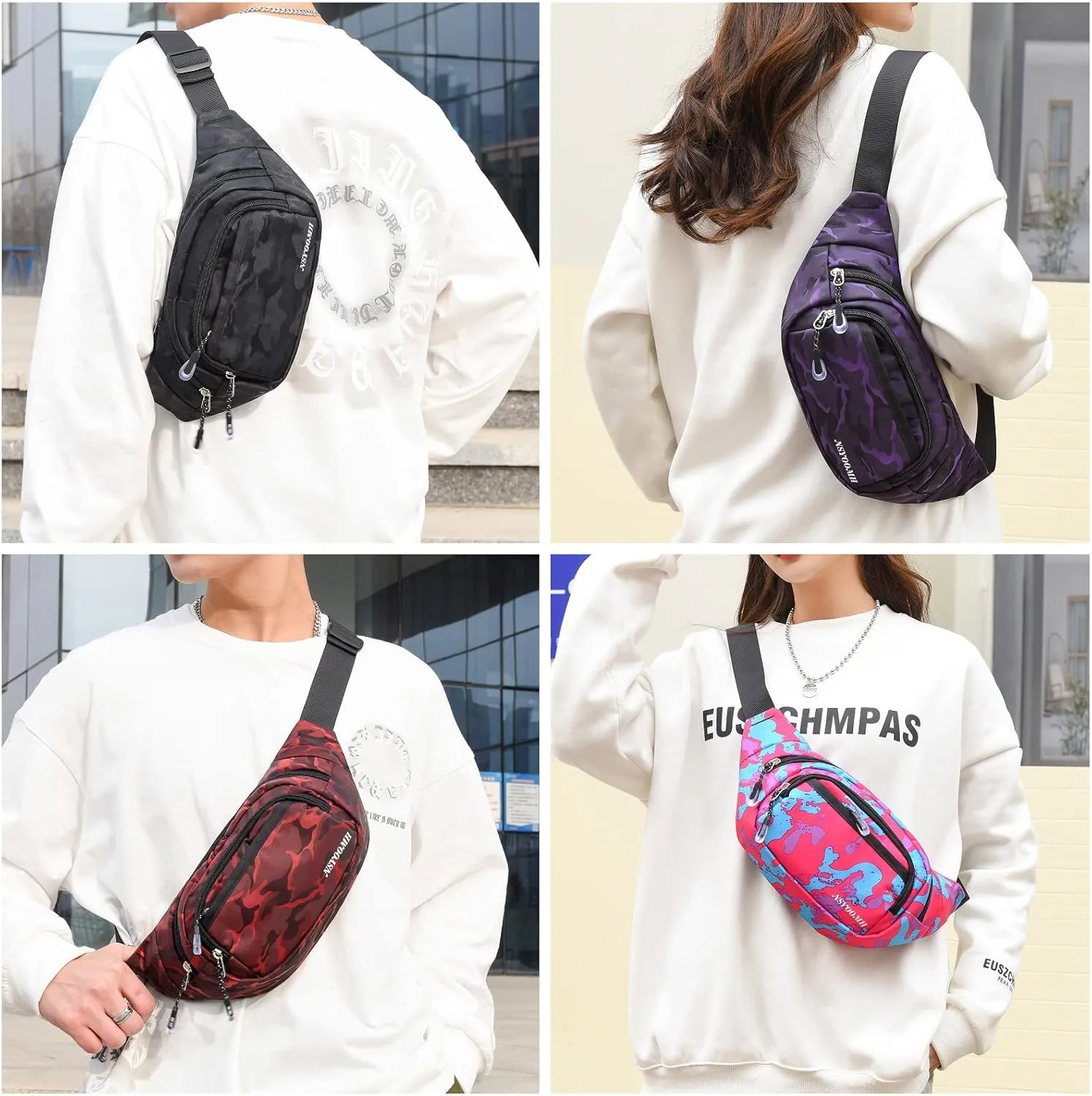 Large Fanny Packs for Women, 5-Zipper Pockets Water Resistant Practical Waist Bag, for Outdoor Running Cycling Sports Travel Hiking Camping Fishing Fashionable Belt Bags