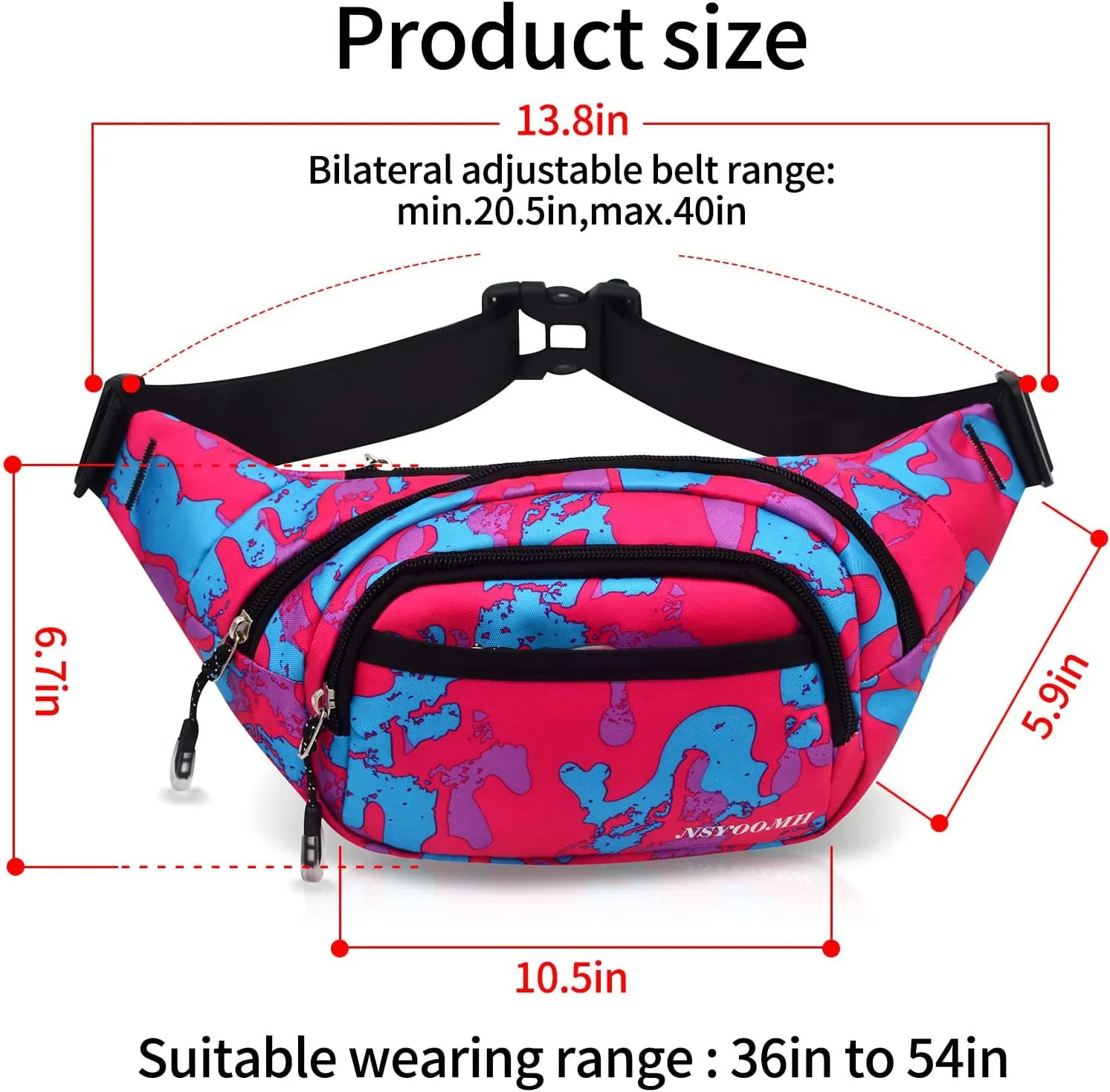 Large Fanny Packs for Women, 5-Zipper Pockets Water Resistant Practical Waist Bag, for Outdoor Running Cycling Sports Travel Hiking Camping Fishing Fashionable Belt Bags