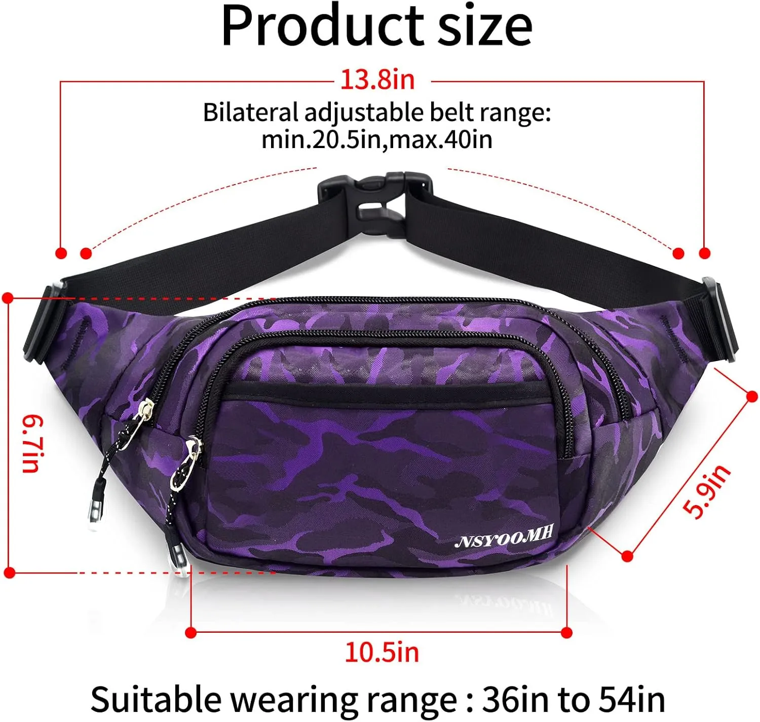 Large Fanny Packs for Women, 5-Zipper Pockets Water Resistant Practical Waist Bag, for Outdoor Running Cycling Sports Travel Hiking Camping Fishing Fashionable Belt Bags