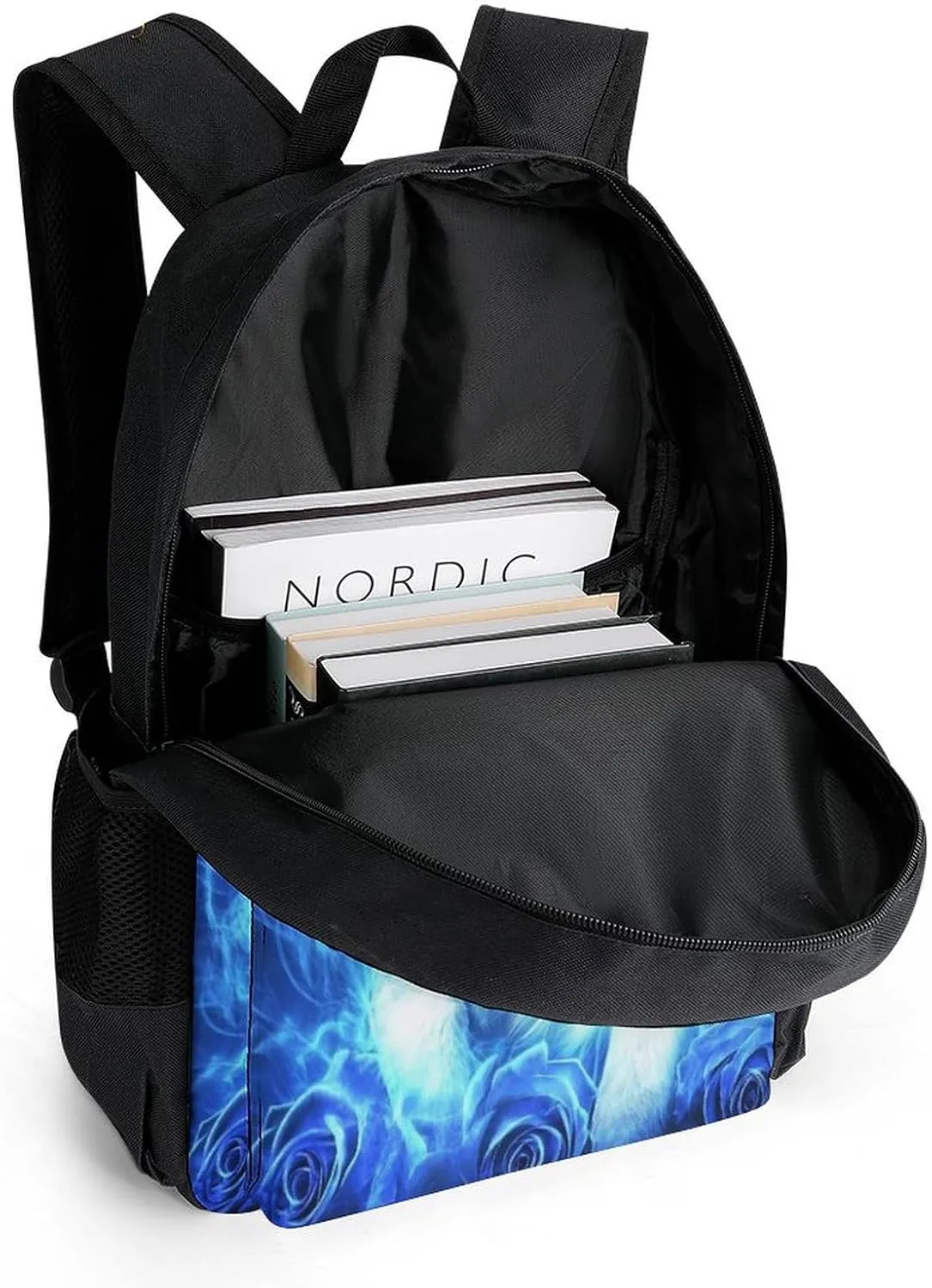 Lightweight Daypack Bookbag for Trekking Business Walking Cycling - Big Capacity Anti-Theft Multipurpose Carry On Bag, Blue Fire Flame Rose Wolf Business Computer Bag