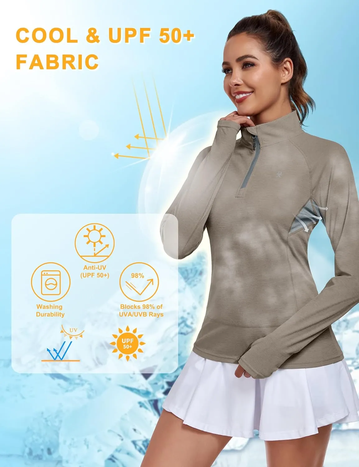 Little Donkey Andy Women's UPF50  Shirts 1/4 Zip Long Sleeve Pullover Quick Dry Lightweight Golf Hiking Tops Rash Guard