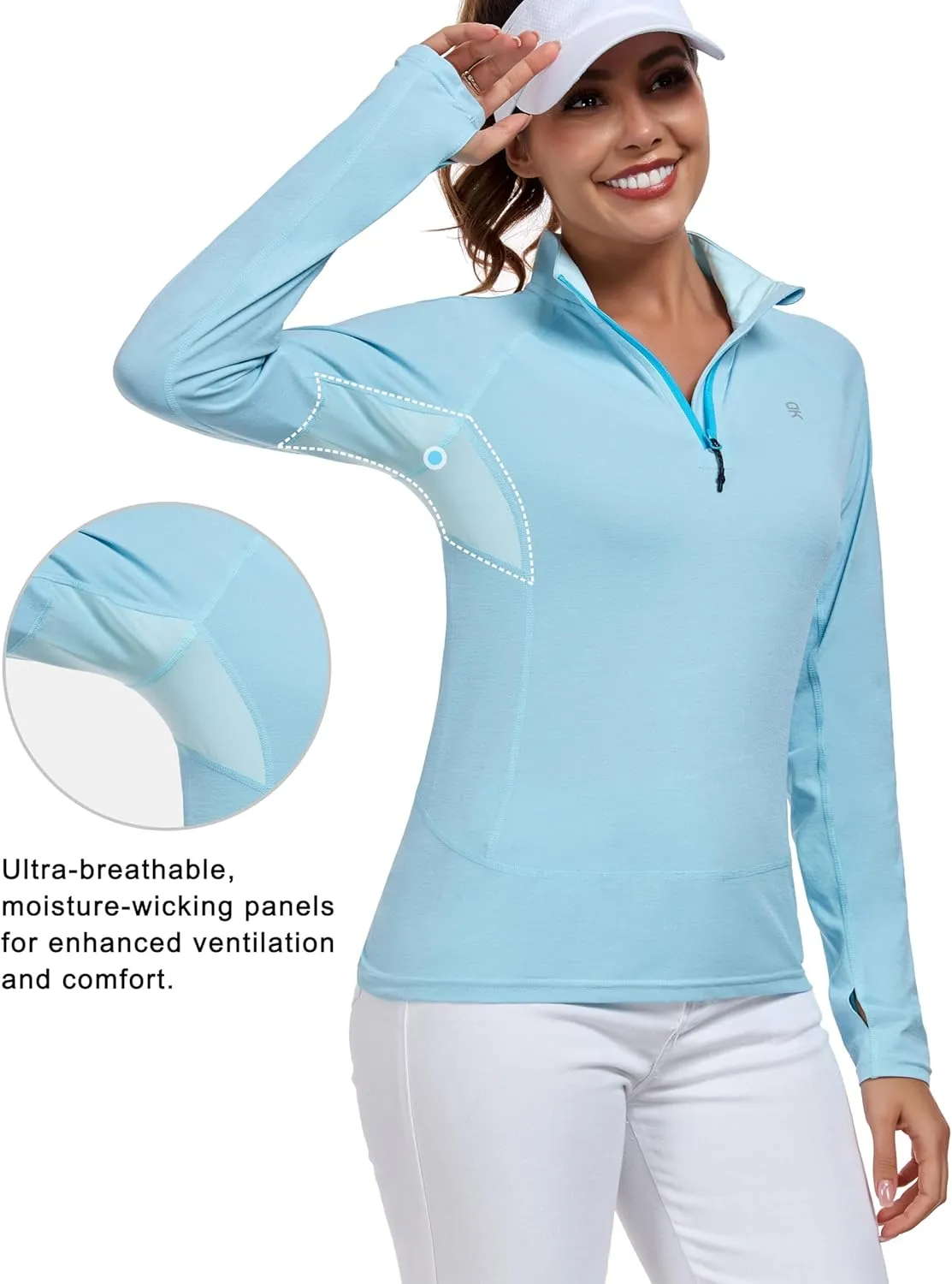 Little Donkey Andy Women's UPF50  Shirts 1/4 Zip Long Sleeve Pullover Quick Dry Lightweight Golf Hiking Tops Rash Guard