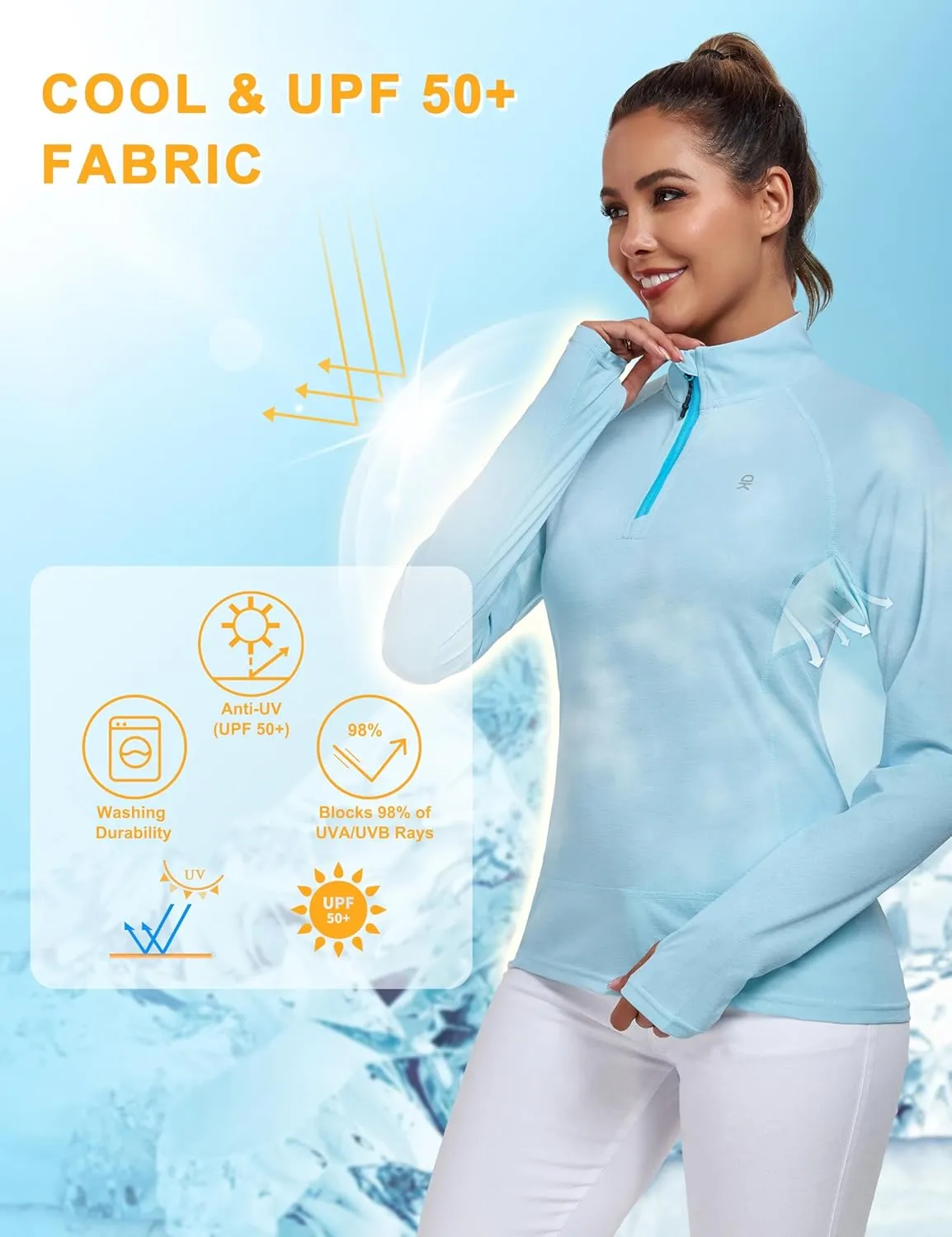 Little Donkey Andy Women's UPF50  Shirts 1/4 Zip Long Sleeve Pullover Quick Dry Lightweight Golf Hiking Tops Rash Guard