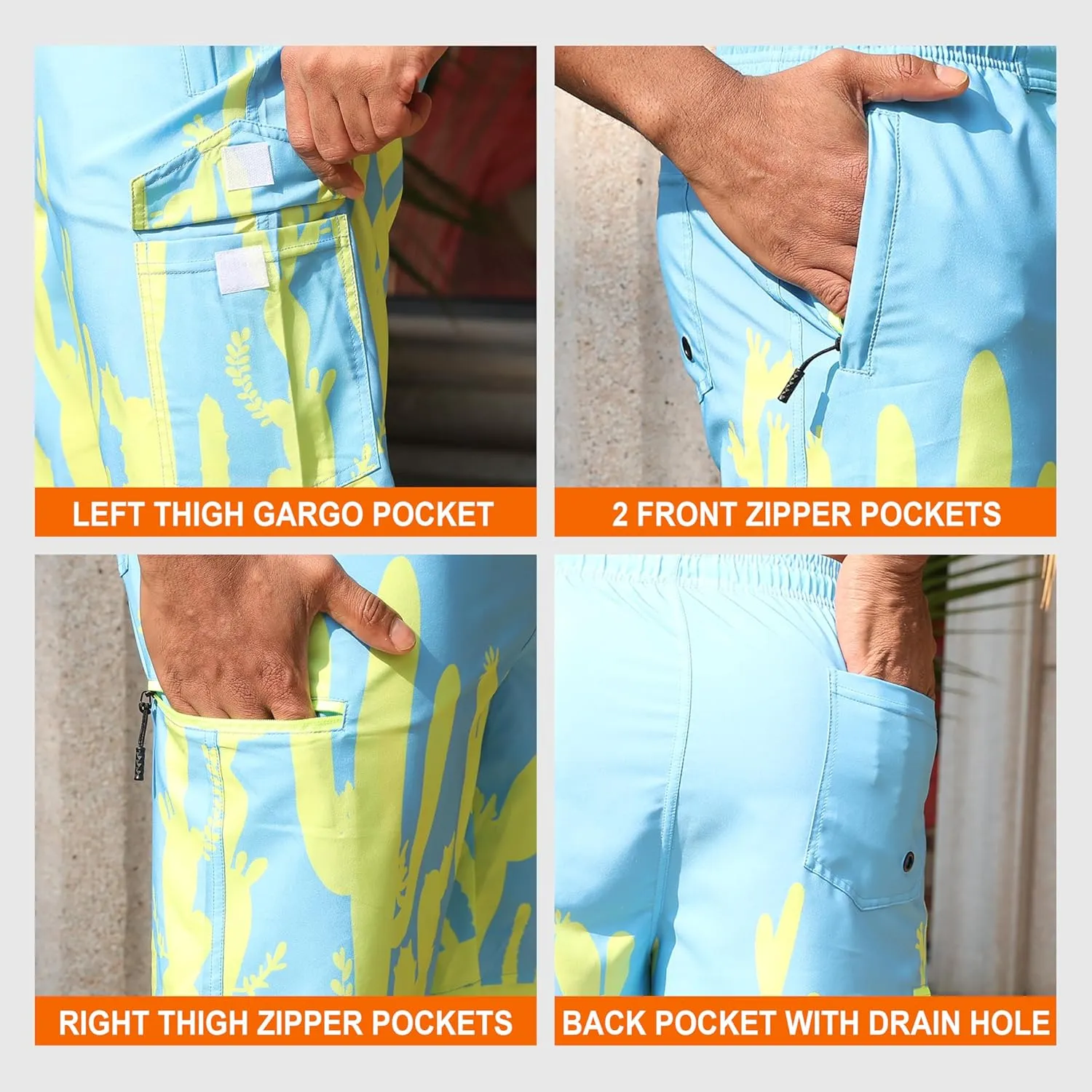 Mens Board Shorts with Compression Liner 9 Inseam Quick Dry Swimwear Bathing Suit Swim Trunks with 4 Pocket