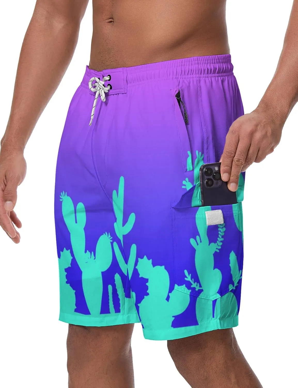 Mens Board Shorts with Compression Liner 9 Inseam Quick Dry Swimwear Bathing Suit Swim Trunks with 4 Pocket