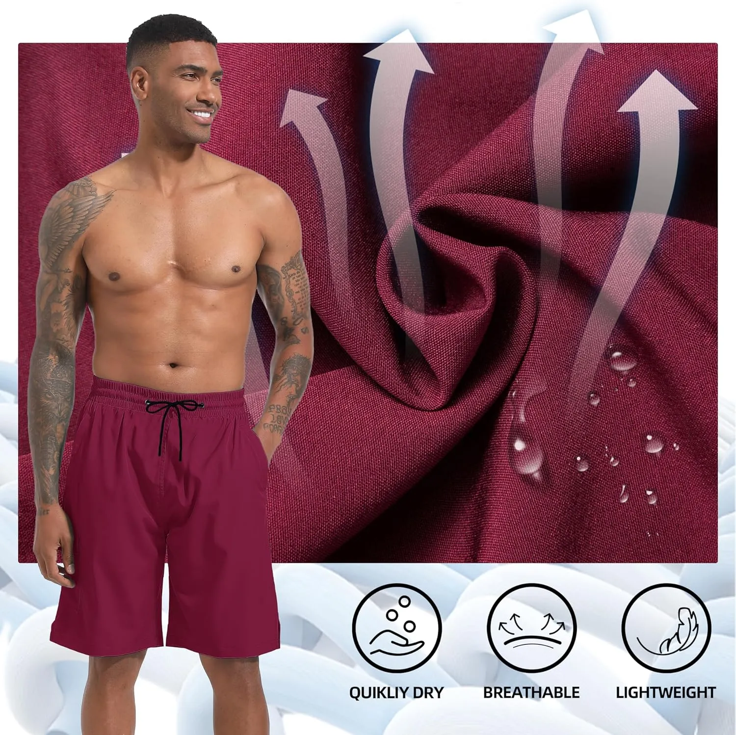 Men's Swim Trunks Quick Dry Board Shorts with Zipper Pockets Beach Shorts Bathing Suits for Men - No Mesh Liner