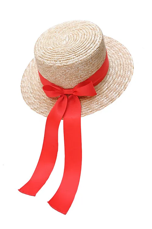 Myaraa Red Long Tail Bow Boater Hat