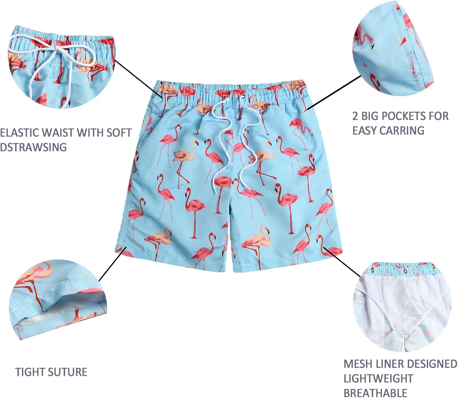 Mywu Mens Swim Trunks 5 Inch Beach Shorts with Mesh Lining Funny Swimming Bathing Suits Quick Dry Swimwear