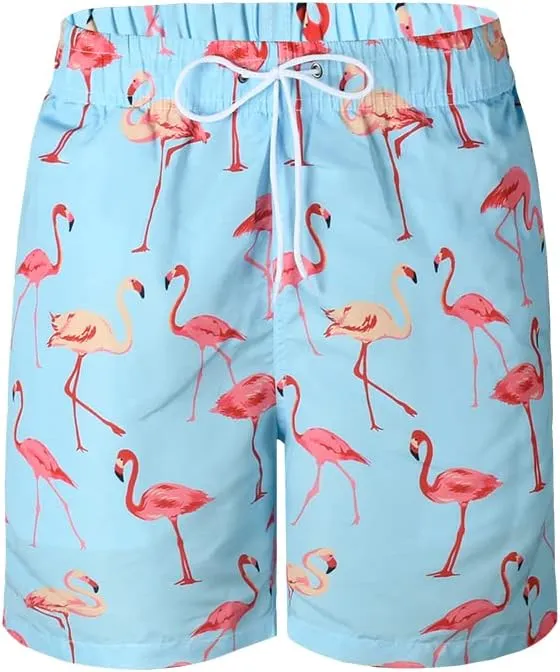 Mywu Mens Swim Trunks 5 Inch Beach Shorts with Mesh Lining Funny Swimming Bathing Suits Quick Dry Swimwear