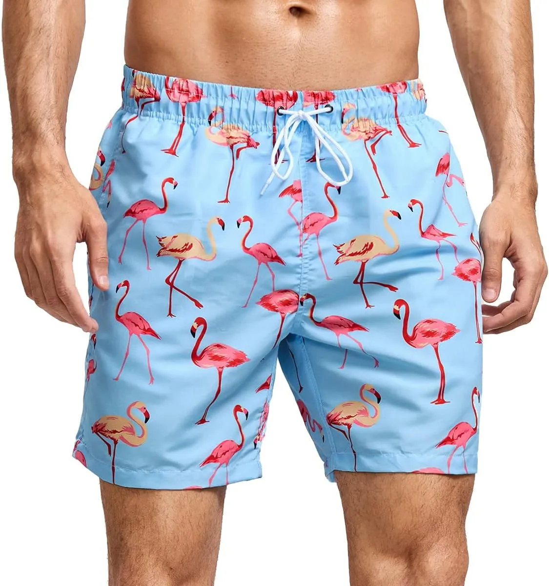 Mywu Mens Swim Trunks 5 Inch Beach Shorts with Mesh Lining Funny Swimming Bathing Suits Quick Dry Swimwear