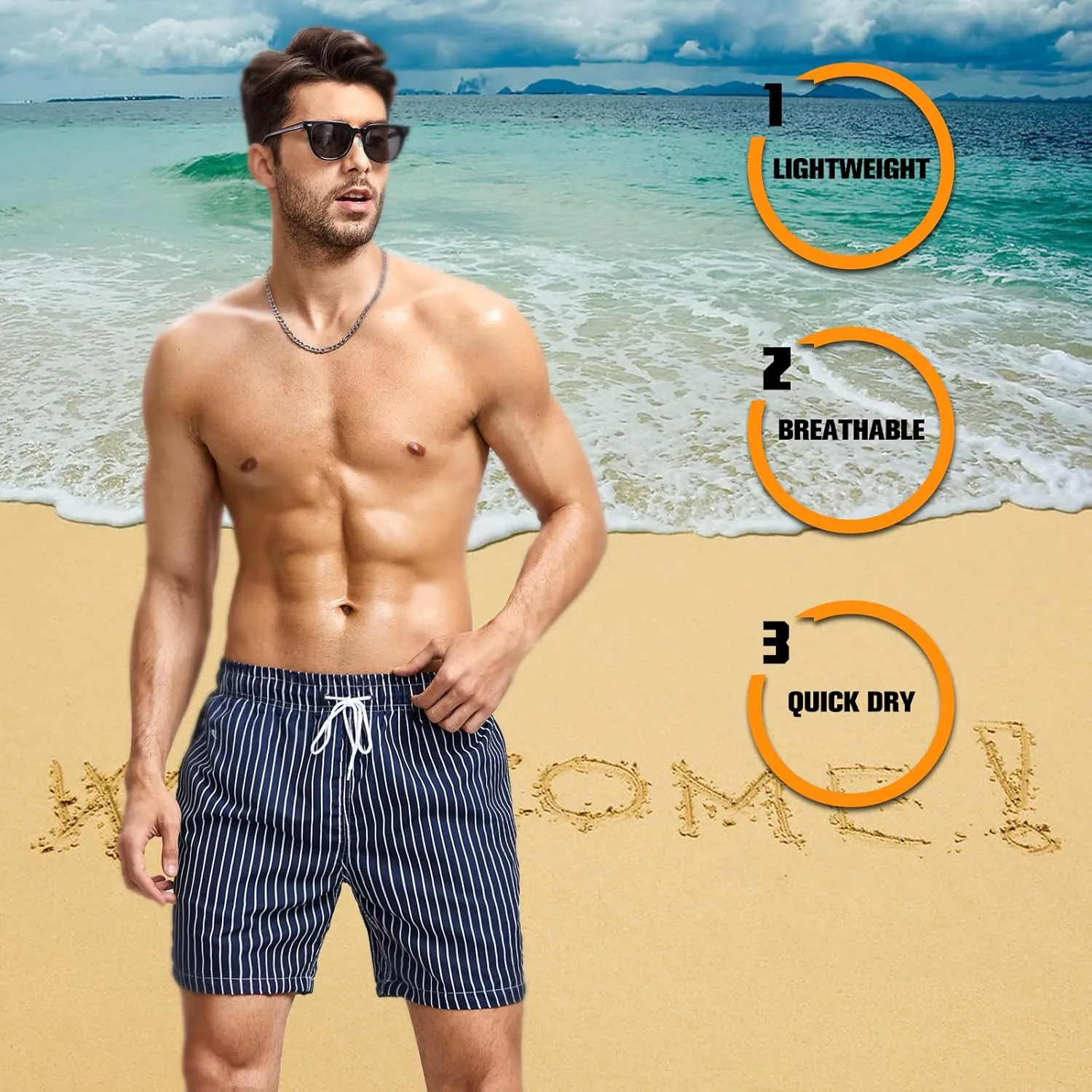 Mywu Mens Swim Trunks 5 Inch Beach Shorts with Mesh Lining Funny Swimming Bathing Suits Quick Dry Swimwear