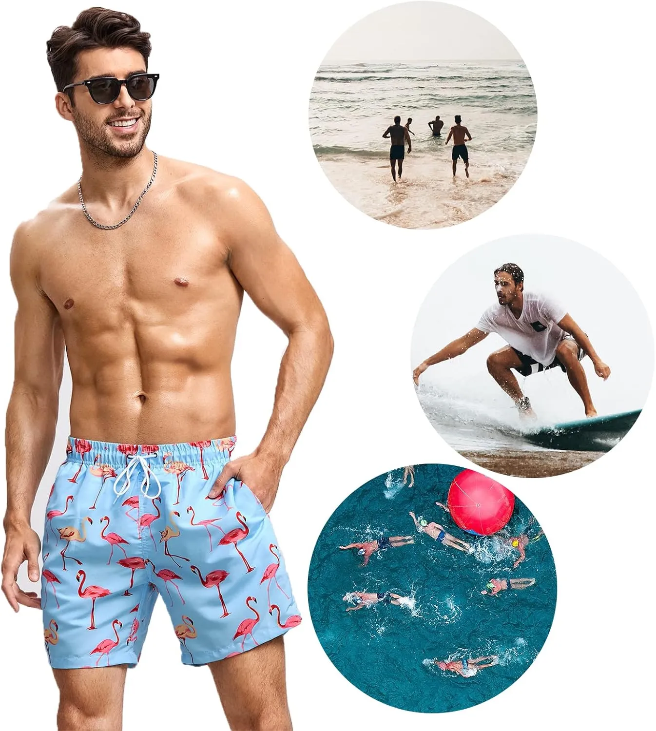 Mywu Mens Swim Trunks 5 Inch Beach Shorts with Mesh Lining Funny Swimming Bathing Suits Quick Dry Swimwear
