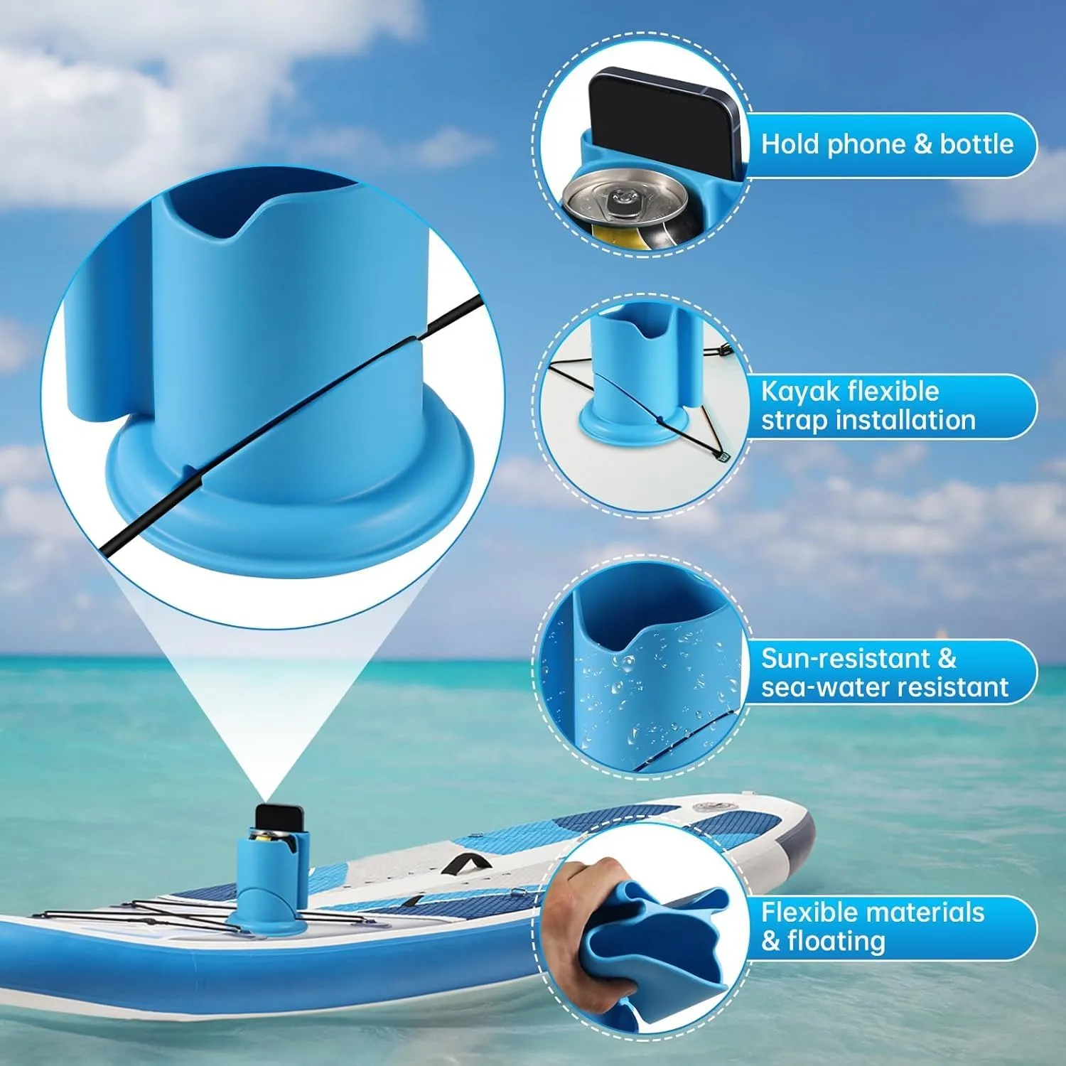 Paddleboard Cup Holder,Paddle Board Cup Holder, Kayak Cup Holder 2-in-1 Drink & Phone Holder, Paddleboard and Kayak Accessories for SUP, Kayaking, Fishing, Yoga, or Surfing Adventures (Green)