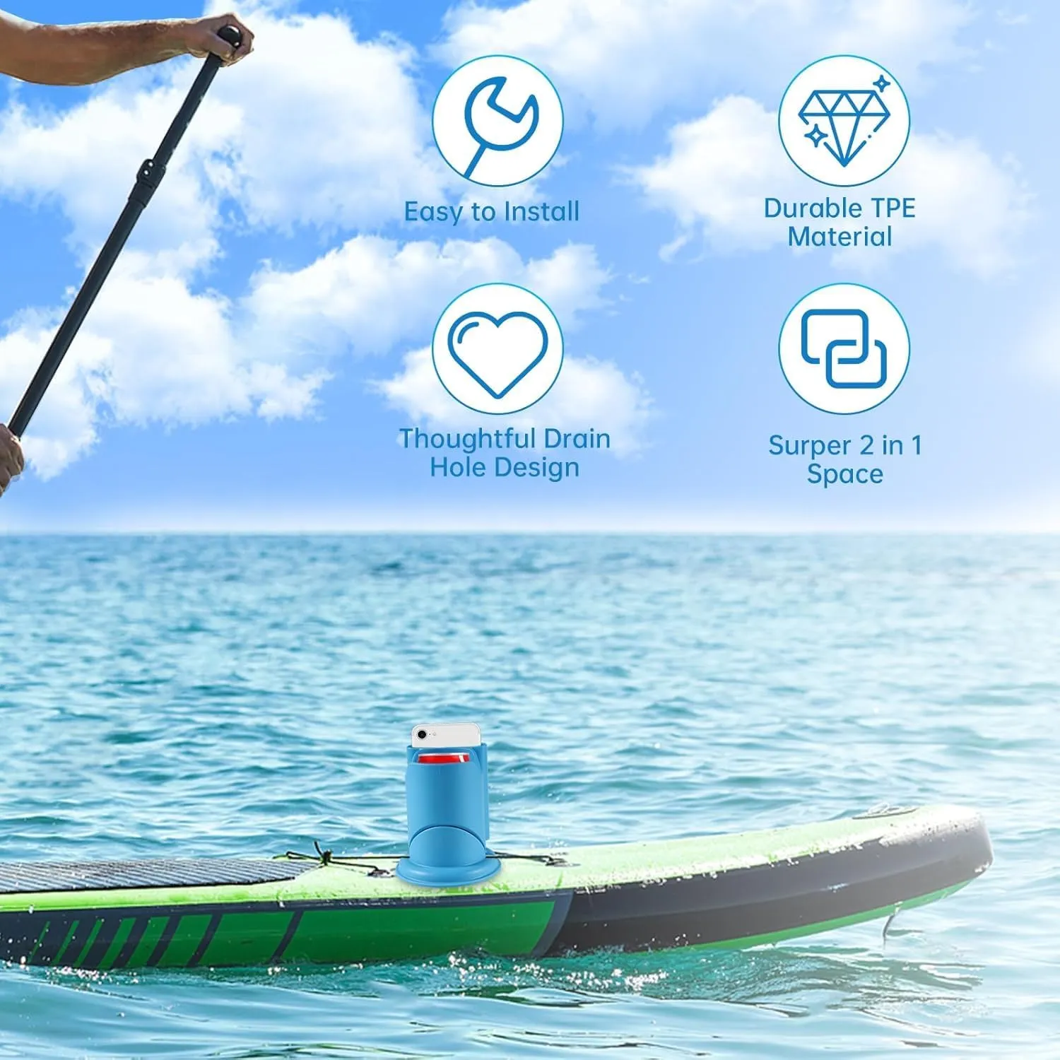Paddleboard Cup Holder,Paddle Board Cup Holder, Kayak Cup Holder 2-in-1 Drink & Phone Holder, Paddleboard and Kayak Accessories for SUP, Kayaking, Fishing, Yoga, or Surfing Adventures (Green)