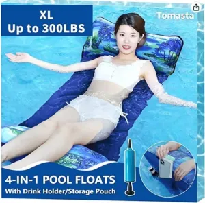 Pool HammockXL Hammock Floaties for Adults,Inflatable Lake Float Swimming Pool Lounger, Fabric Mesh Floating Heavy Duty up to 300 LBS, 5-in-1 Multi-Purpose Pool Floating Toys Vacation Fun and Rest