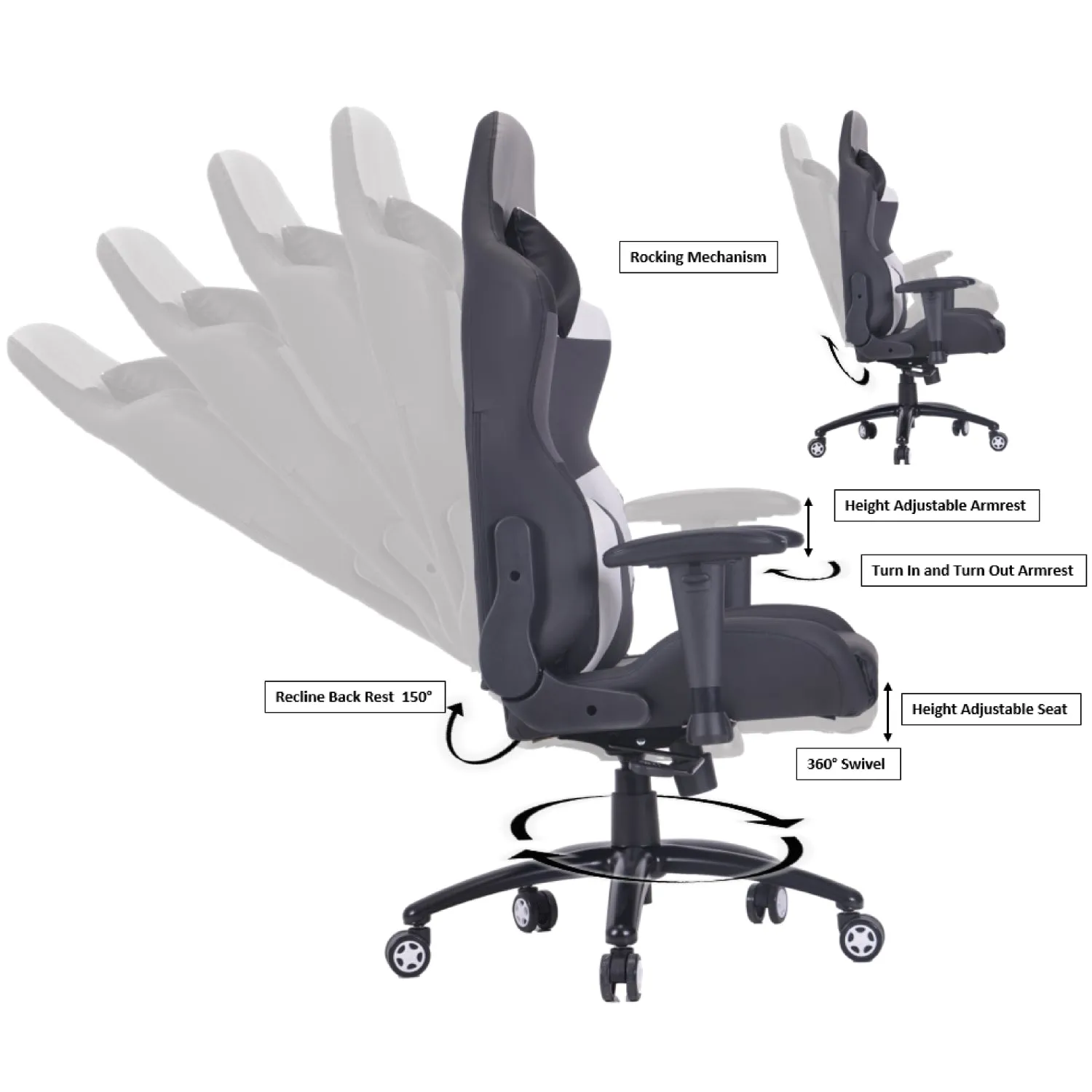 PRO-X SERIES/ 77D09 GAMING CHAIR (BLACK-GREY-WHITE)