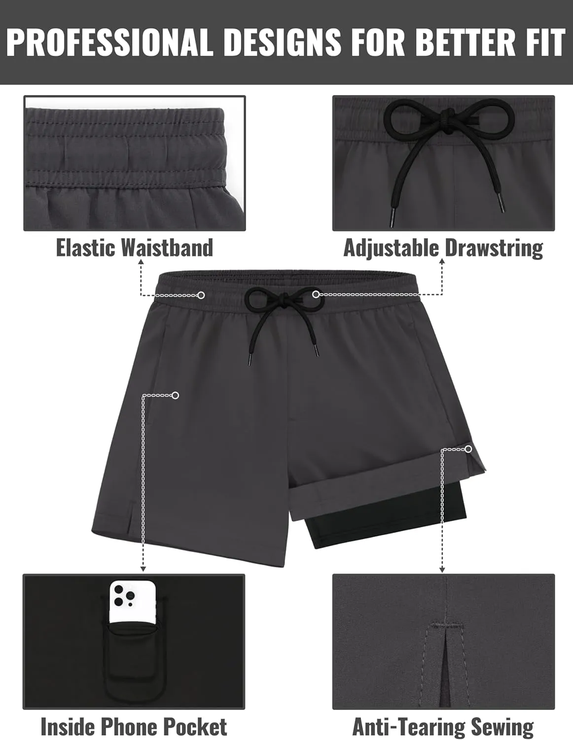 Sarfel Mens Swim Trunks 5 Inch Mens Bathing Suit with Compression Liner Men's Board Shorts Men's Swimwear Quick Dry Swimsuit
