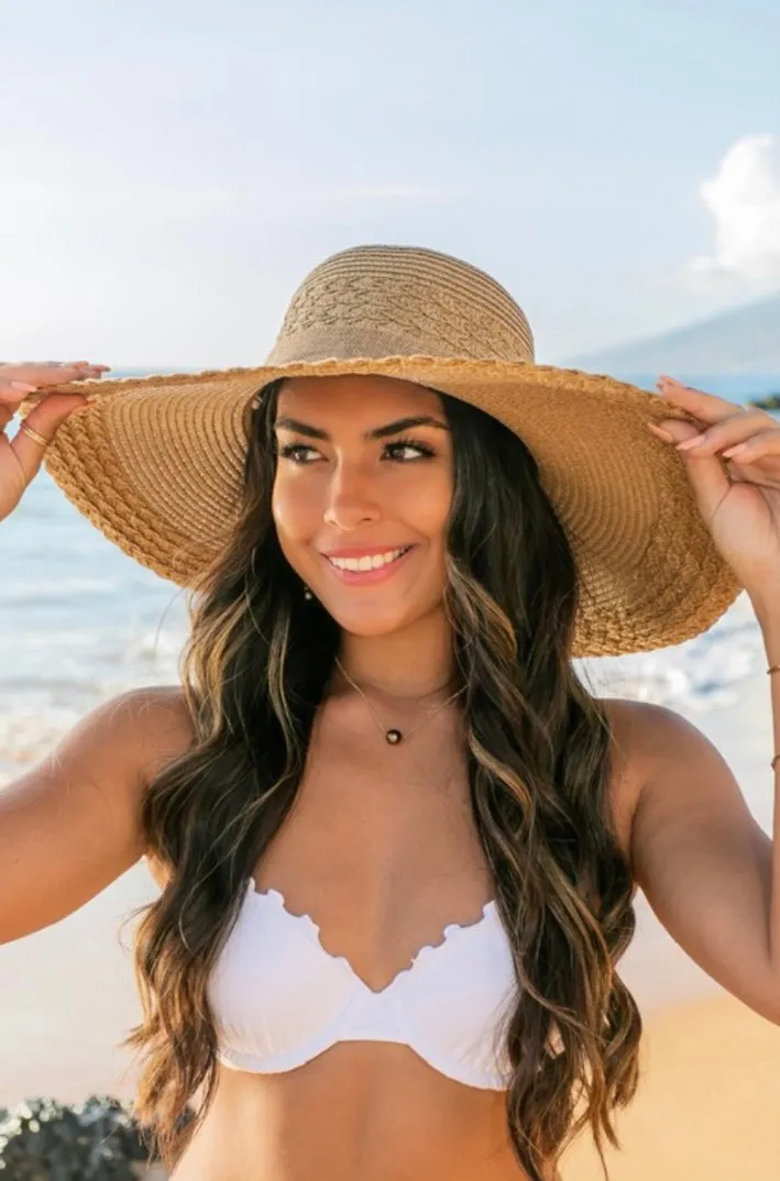 Scallop Edge Bow Accent Sun Hat - Khaki
