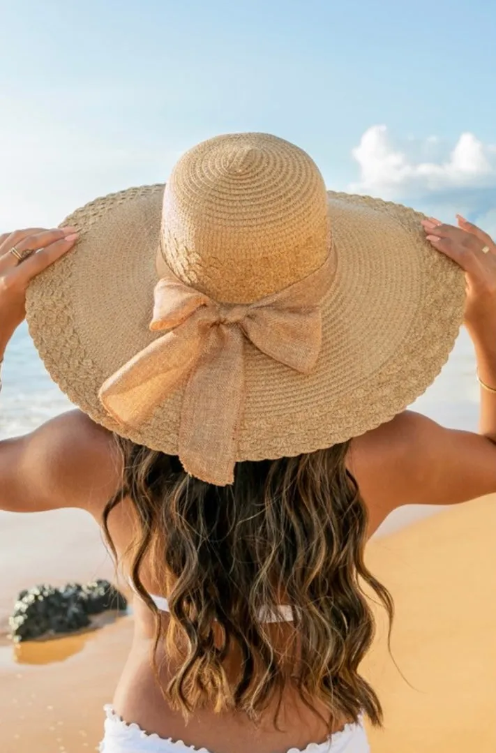 Scallop Edge Bow Accent Sun Hat - Khaki