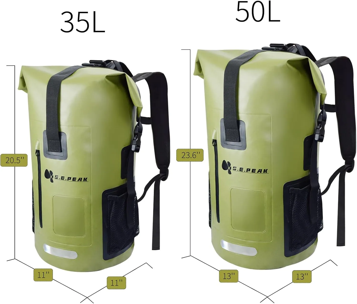 SEPEAK 35L Waterproof Dry Bag Backpack IPX6, Roll-Top Closure Bag Boating & Kayak Accessories - Essentials for Camping Swimming Beach Fishing Rafting Travel,Green