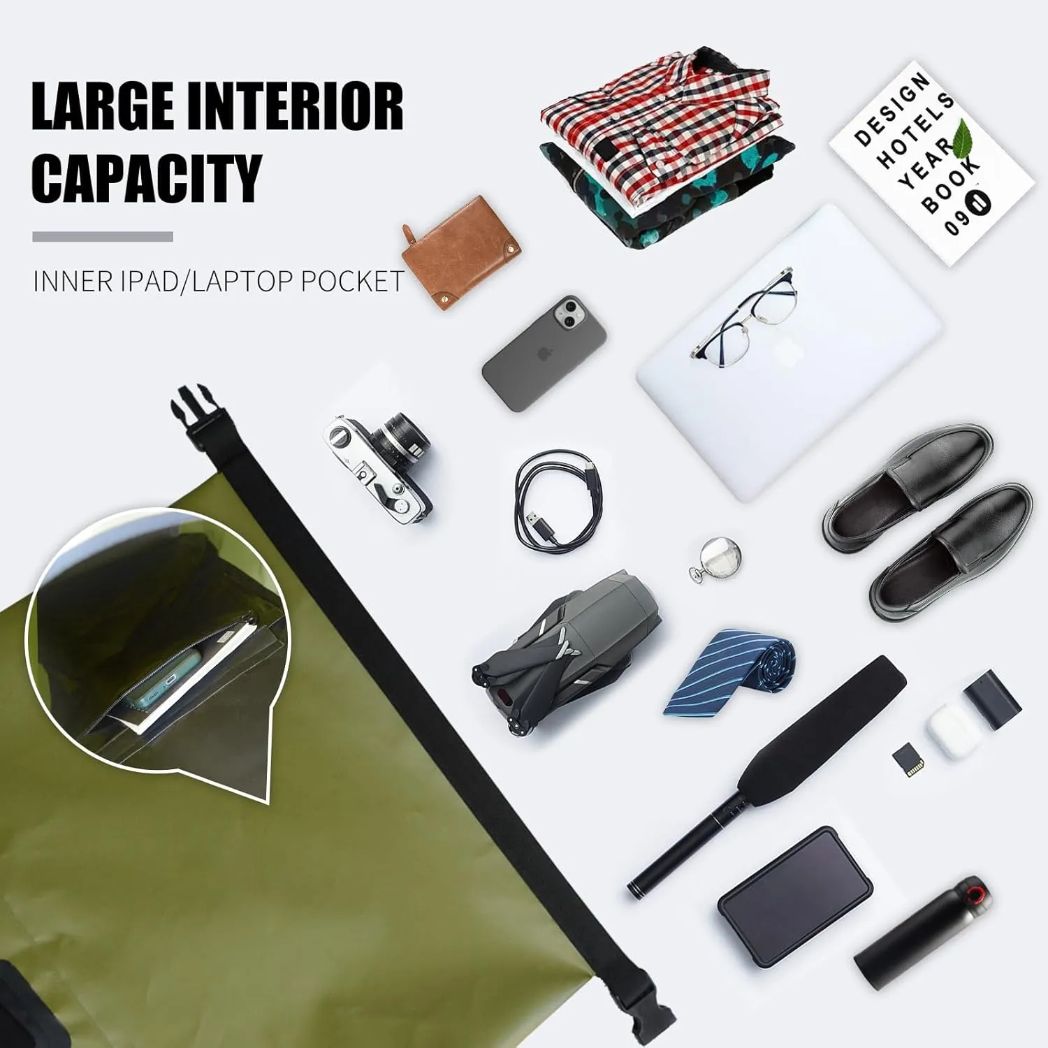 SEPEAK 35L Waterproof Dry Bag Backpack IPX6, Roll-Top Closure Bag Boating & Kayak Accessories - Essentials for Camping Swimming Beach Fishing Rafting Travel,Green