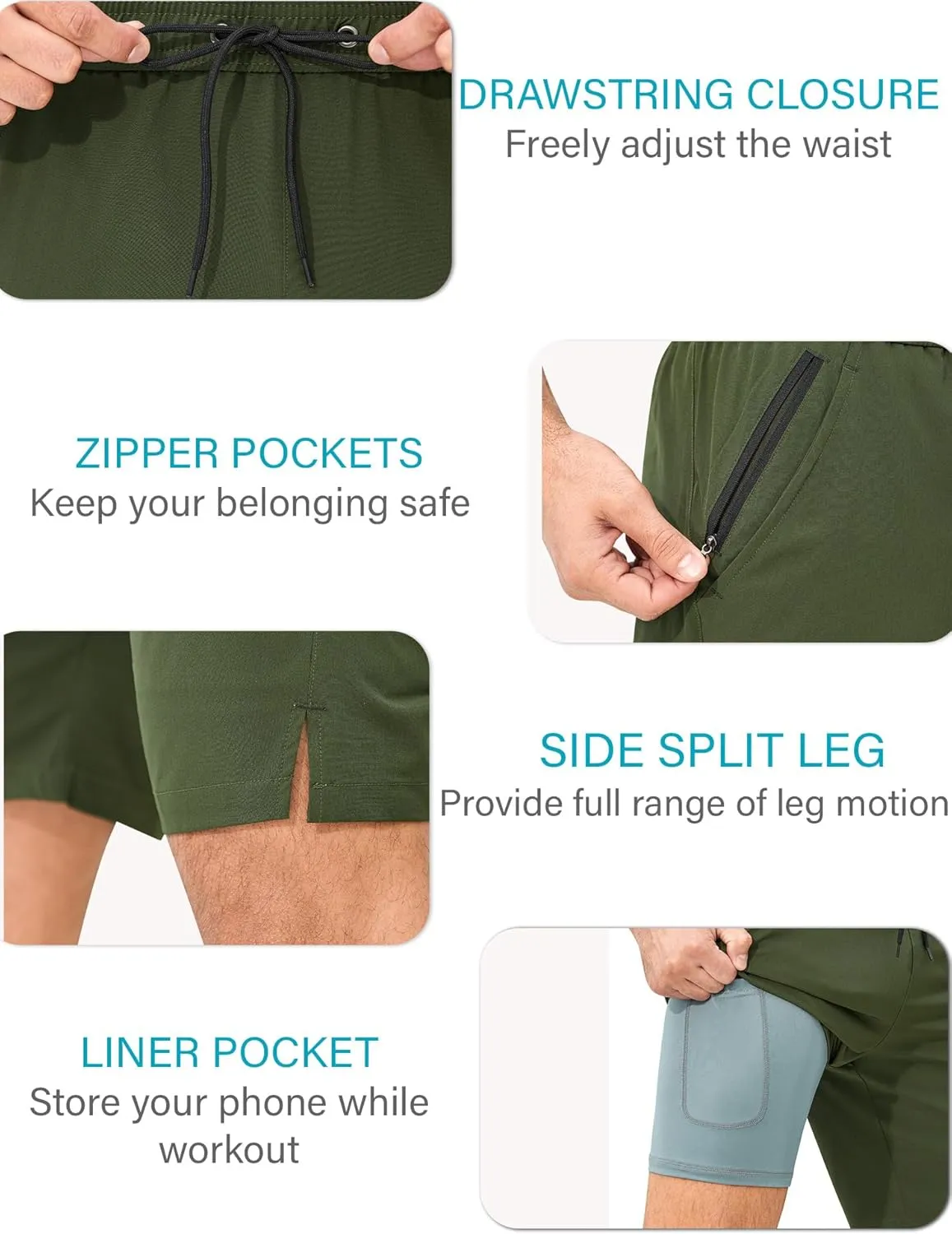 SILKWORLD Mens Swim Trunks Quick Dry Bathing Suit Board Swimming Shorts with Zipper Pockets and Compression Liner