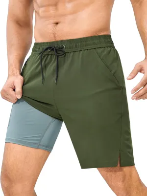 SILKWORLD Mens Swim Trunks Quick Dry Bathing Suit Board Swimming Shorts with Zipper Pockets and Compression Liner
