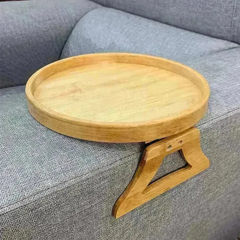 Solid Wood Round Storage Bamboo With Legs Sofa Arm Foldable Tray Table