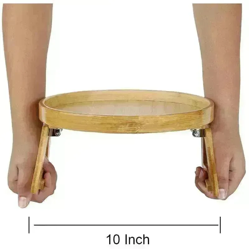 Solid Wood Round Storage Bamboo With Legs Sofa Arm Foldable Tray Table