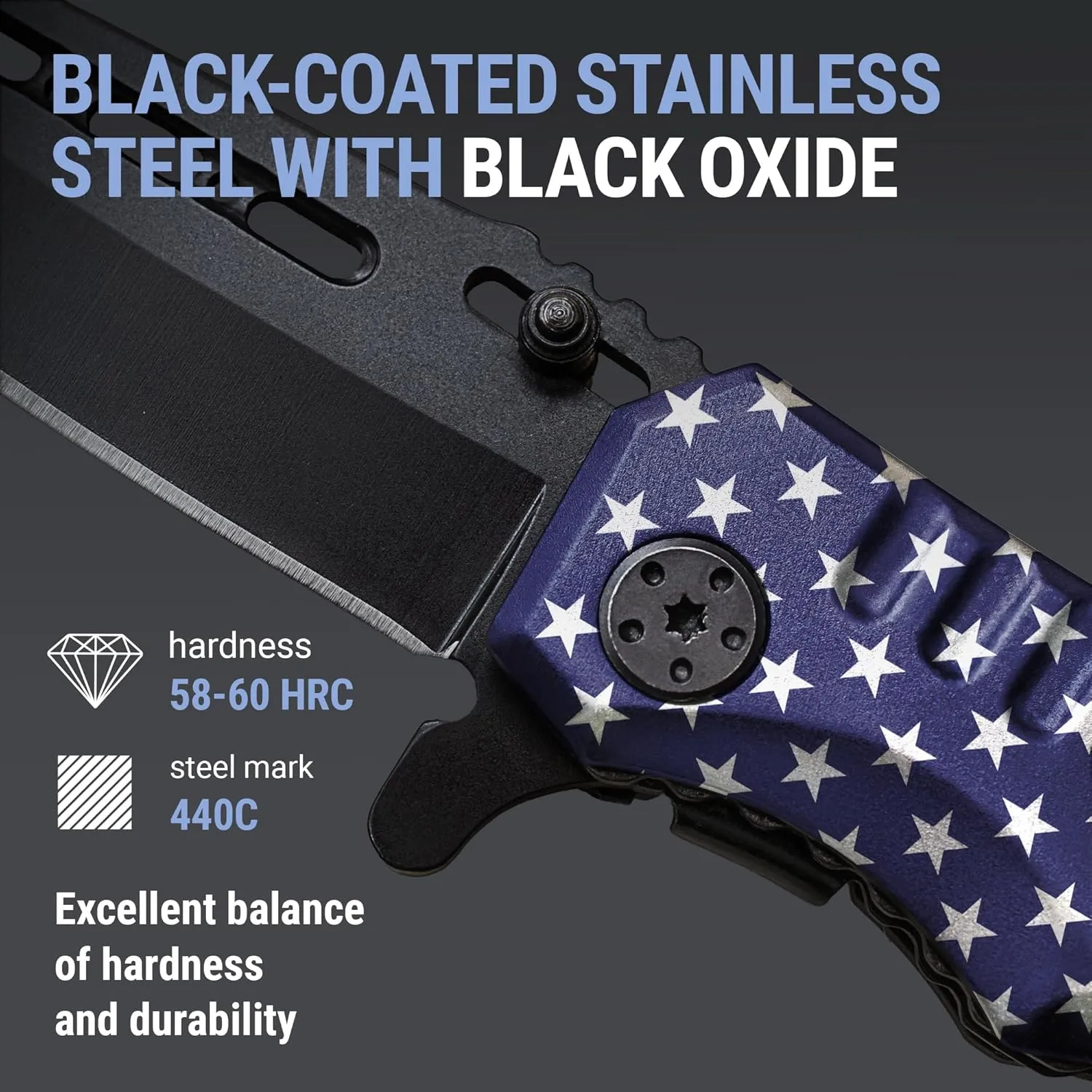 Spring Assisted Pocket Knife American Flag - Tactical Folding Knives for Men - Good for Camping Military Hunting Indoor and Outdoor Activities - Mens Gift Ideas for Birthday Anniversary 6681 F