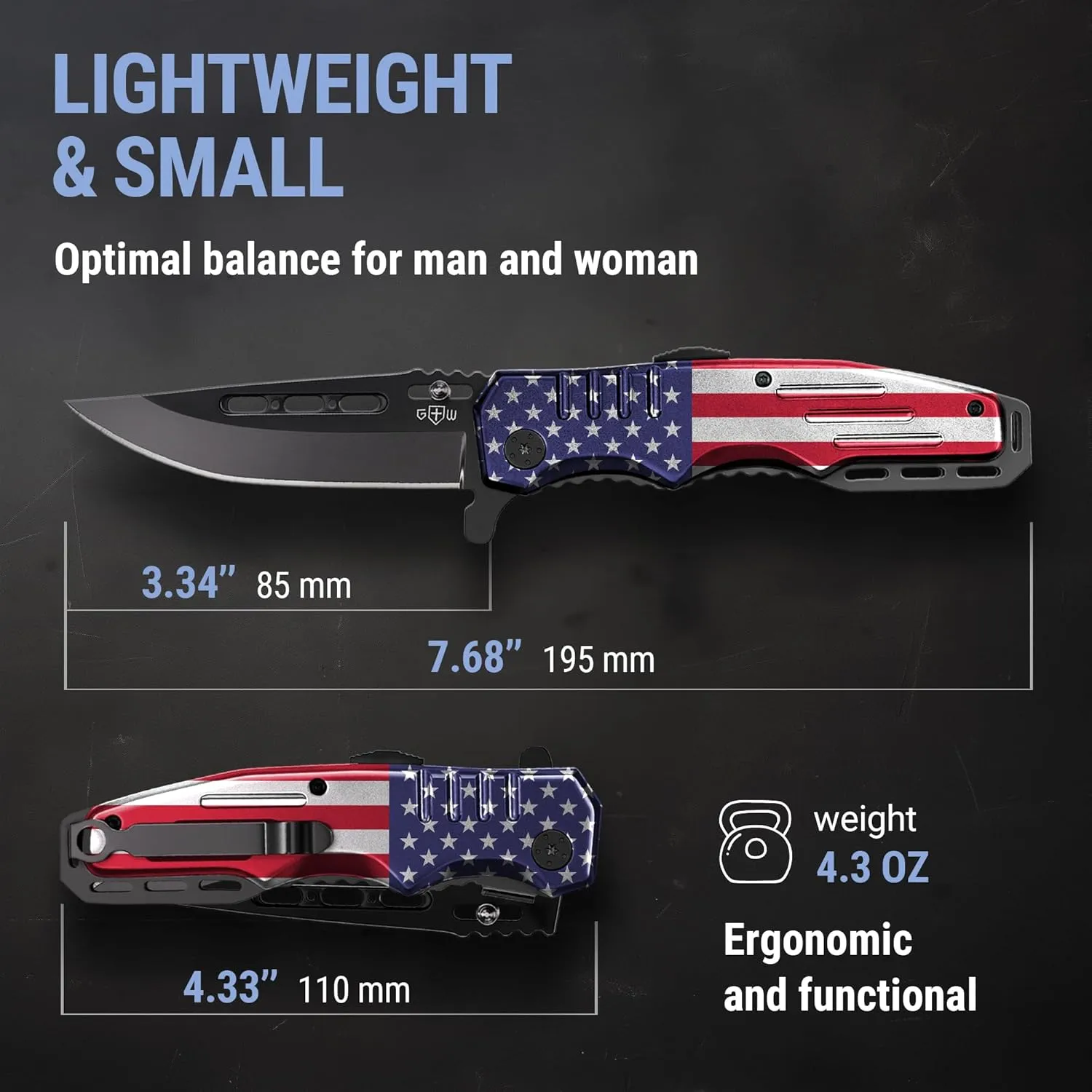 Spring Assisted Pocket Knife American Flag - Tactical Folding Knives for Men - Good for Camping Military Hunting Indoor and Outdoor Activities - Mens Gift Ideas for Birthday Anniversary 6681 F