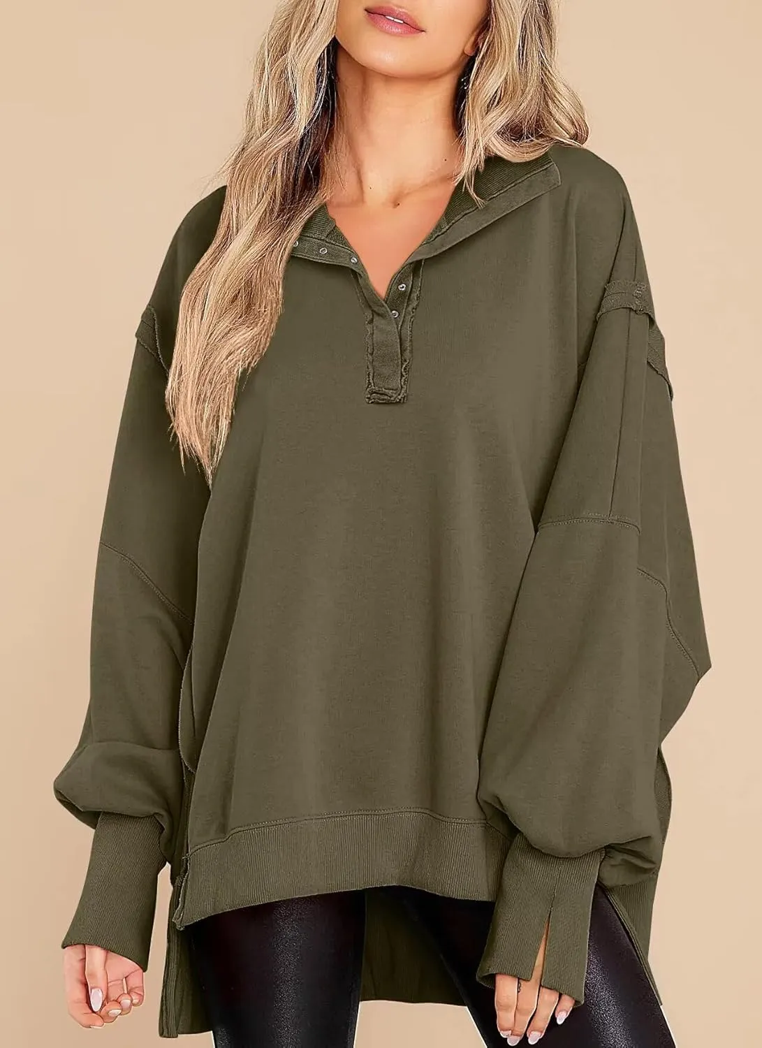 Sweatshirt for Women Fall Clothing for Women 2024 Trendy Henley Pullover Button Sweatshirts Tunic Tops S-2xl
