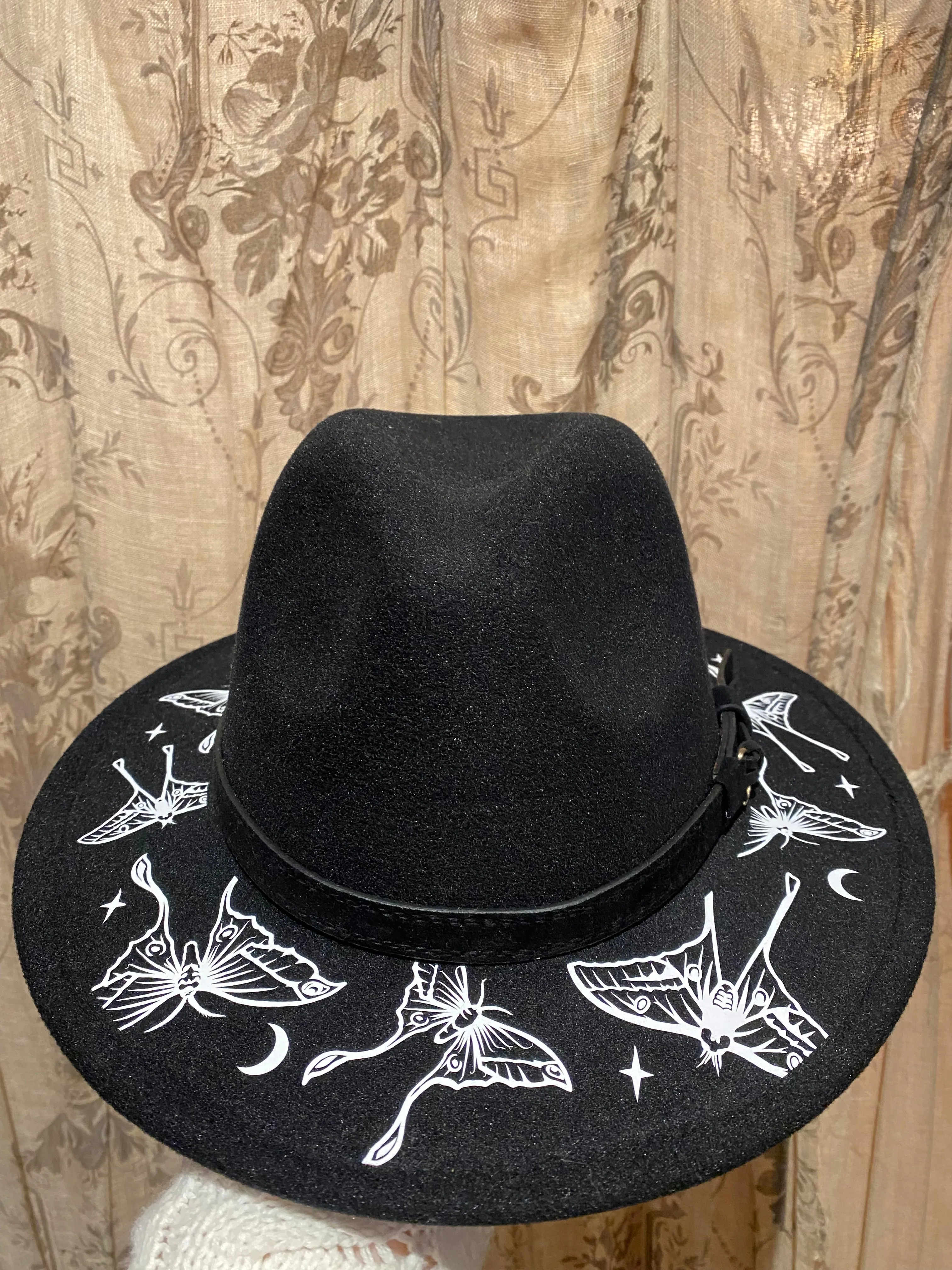 Vegan Felt Wide Brim Hat - Lunar Moths