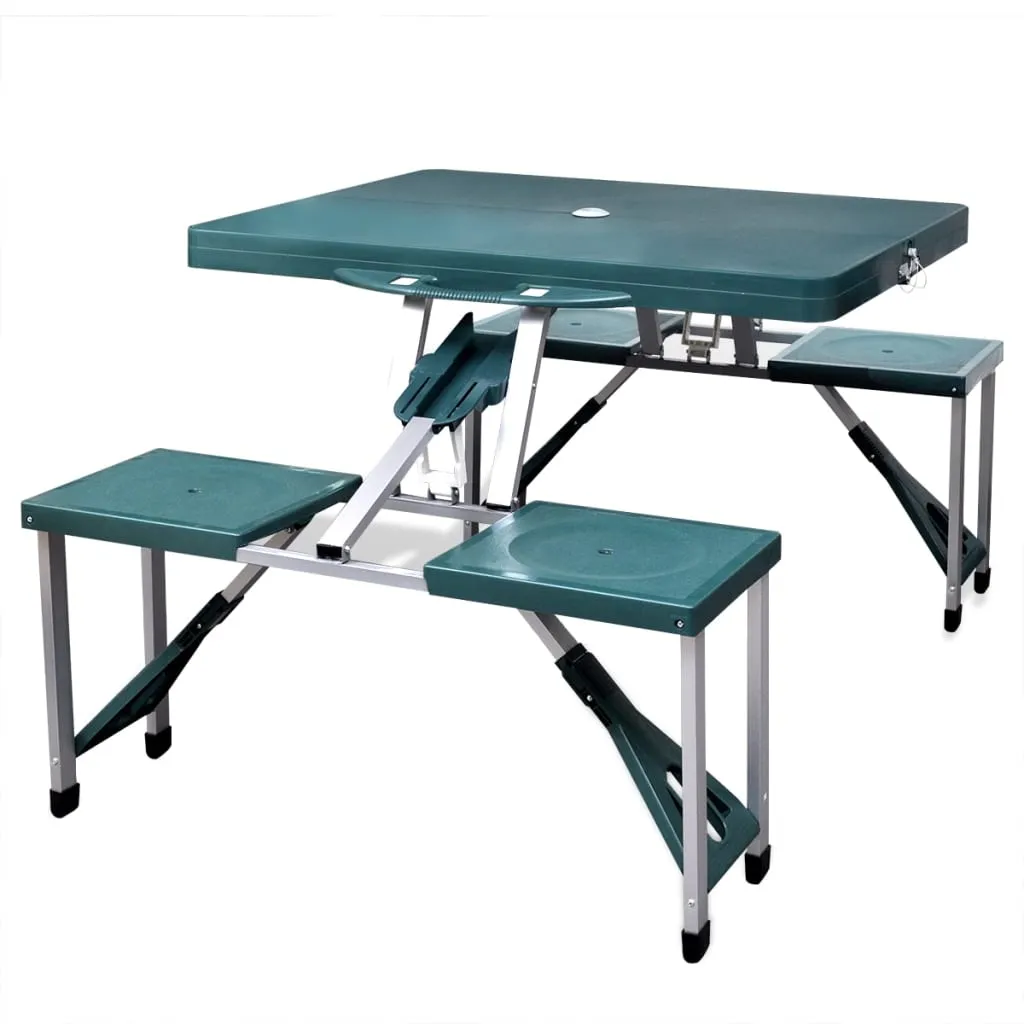 vidaXL Outdoor Patio Foldable Portable Camping Table Dining Set Aluminum Green/Gray