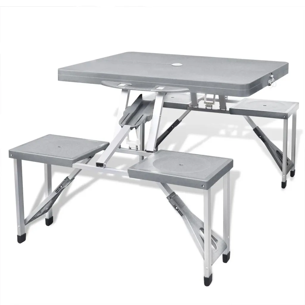 vidaXL Outdoor Patio Foldable Portable Camping Table Dining Set Aluminum Green/Gray