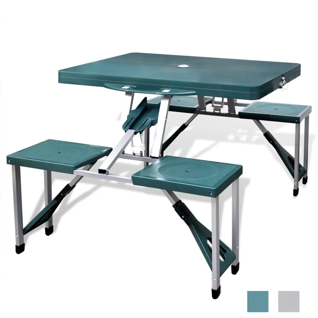 vidaXL Outdoor Patio Foldable Portable Camping Table Dining Set Aluminum Green/Gray