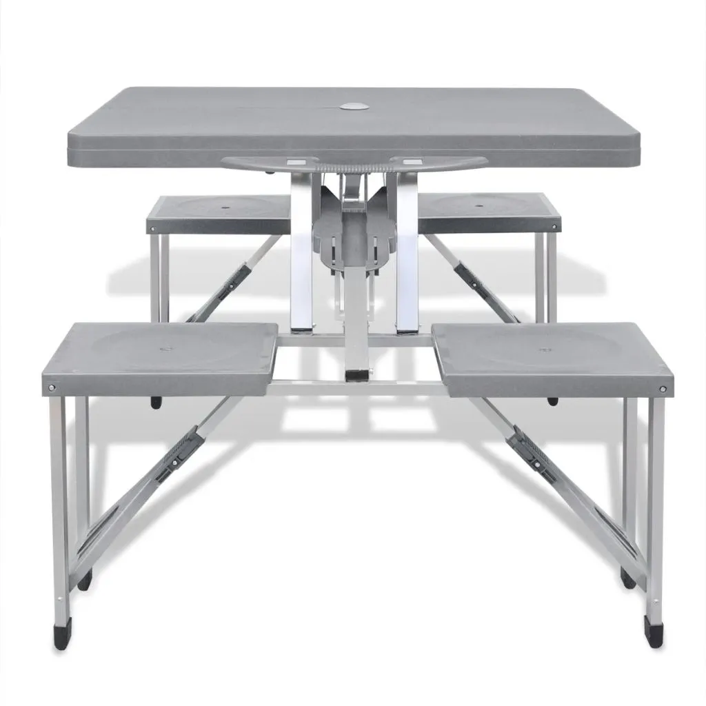 vidaXL Outdoor Patio Foldable Portable Camping Table Dining Set Aluminum Green/Gray