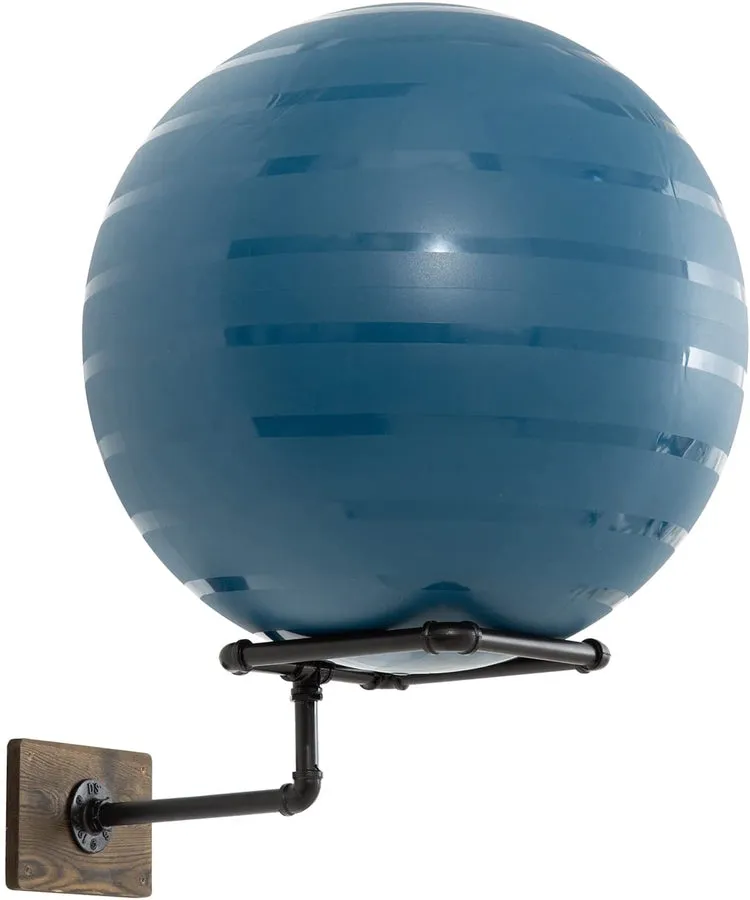 Wall Mounted Stability Ball Rack, Yoga and Exercise Ball Holder Stand with Industrial Metal Pipe and Burnt Wood