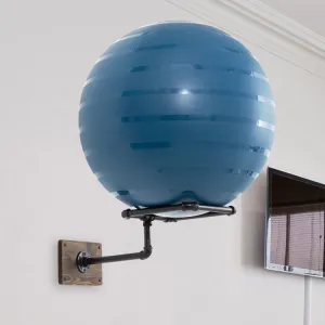 Wall Mounted Stability Ball Rack, Yoga and Exercise Ball Holder Stand with Industrial Metal Pipe and Burnt Wood