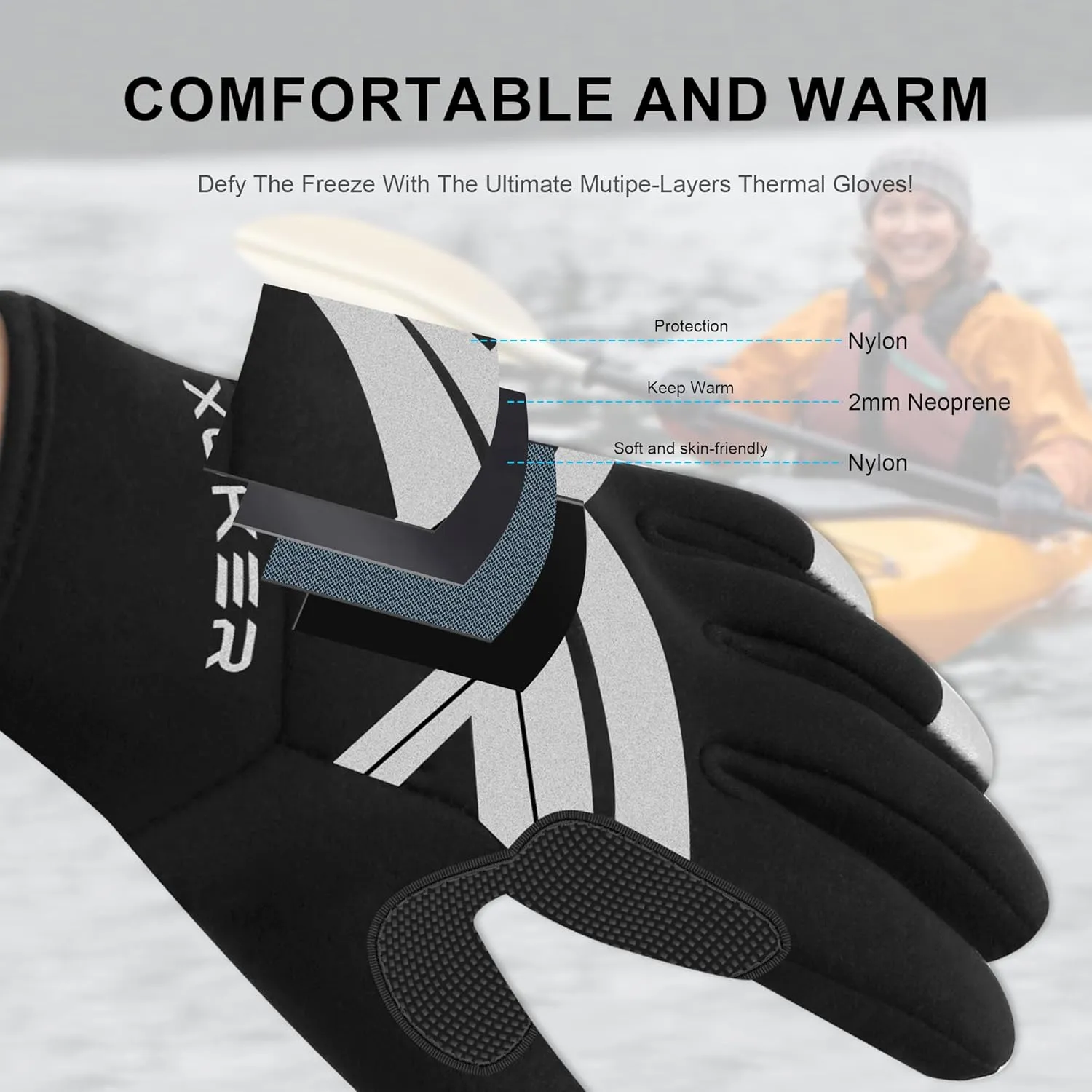 XUKER Full Finger Paddling Gloves for Kayaks, Canoeing, Rafting and SUP Paddle Boards