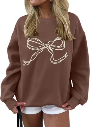 Ythomm Womens Bow Graphic Sweatshirts Oversized Crewneck Drop Shoulder Pullover Sweatshirt Long Sleeve Tops 2024 Fall Outfit Ythomm Womens Bow Graphic Sweatshirts Oversized Crewneck Drop Shoulder Pullover Sweatshirt Long Sleeve Tops 2024 Fall Outfit